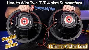 Proper subwoofer wiring may seem like a small detail but it can make a big difference in how your i've discussed this already in my post on how to choose the right amplifier for your subs but i'll if you didn't know any better you might end up wiring the voice coils in series leaving you with a total. Wiring Two Subwoofers Dvc 4 Ohm 1 Ohm Parallel Vs 4 Ohm Series Wiring Youtube