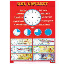 Für die minuten 40, 45, 50 und 55 kann die uhrzeit auch so angegeben werden (umgangssprachliche variante): German Telling The Time Die Uhrzeit Poster Lp340