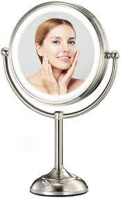 Vanity lighted makeup mirror 10x. Amazon Com Vesaur 8 5 Lighted Makeup Mirror With 3 Color Lighting Modes 1x 10x Magnifying 2 Sided Swivel Vanity Mirror With 32 Led Lights Tabletop Dimmable Pearl Nickel Cosmetic Mirror Dual Power Supply