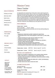 Dance Teacher Resume Dancing Job Description Example Sample Classes Pupils Skills Duties