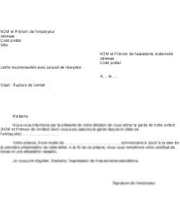 Exemple de lettre de rupture de contrat de travail a remettre à l'assistante maternelle cette lettre n'est qu'un modèle proposé par les relais et non un courrier type à compléter. Modele Lettre Licenciement Assistant Maternelle