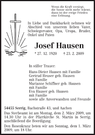 Josef ist die katholische pfarrkirche in der gemeinde hausen im wiesental. Traueranzeigen Von Josef Hausen Volksfreund Trauer De