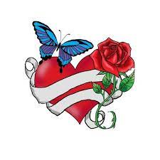 Heart Rose And Blue Butterfly With Banner Tatsnaps Com Rose Cancer Ribbon Tattoos Rose Stencil Feather Drawing