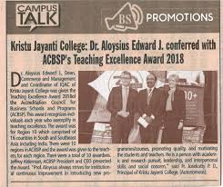 Publication In Business Standard News Paper Dated 4 July 2018 Kristujayanti Business School Standard News Business