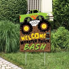 Choosing a theme makes decorating, games, and even the food much easier to pull together. Big Dot Of Happiness Smash And Crash Monster Truck Party Decorations Boy Birthday Party Welcome Yard Sign Target