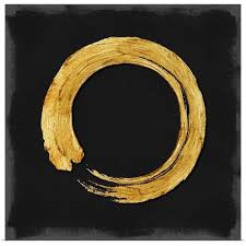 Black And Gold Painting Background This Zen Artwork Features A Sweeping Circular Brush Stroke In Gold Over A Black Background With Mottled Gray Zen Artwork Black Background Design Poster Prints