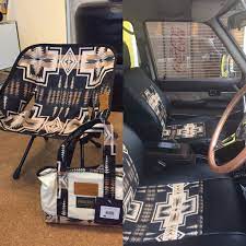 ランクル60のシートカバーとお揃いのペンドルトン ヘリノックス チェア キャンプ行くしかない ランクル60 キャンプ シートカバー