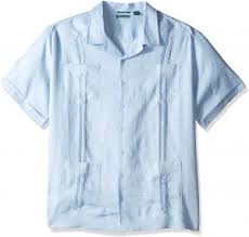 Cubavera Mens Short Sleeve 100 Linen Guayabera Cashmere Blue Large