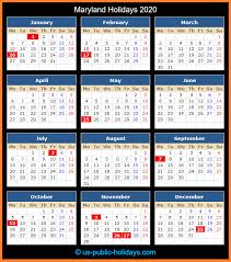 Maryland Holidays 2020