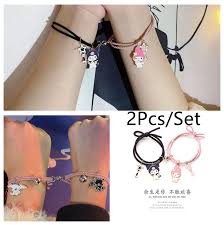 Lovely Girls House 2pcs Set Cute Cartoon Couple Bracelet Magnet Gift Friendship Charms Elastic Rope Jewelry For Best Friends Lovers Lazada