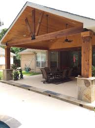 Gable Roof Patio Cover Attached To Existing House With Cedar Beams And Posts Flags Or Column Base And Wood Backyard Porch Patio Design Backyard Patio Designs