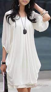 weisses chiffon kleid modelle kurze waisenarmel weithals einfache frauen mode si fon elbi se elbise modelleri kiyafet