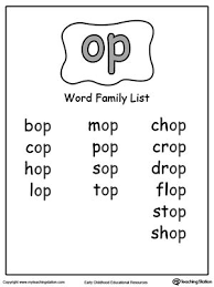 Op Word Family List Word Families Word Family Worksheets Phonics Words