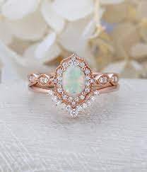 Opal Engagement Ring Women Rose Gold Halo Diamond Vintage Oval Etsy Engagement Rings Opal Rose Engagement Ring Womens Engagement Rings
