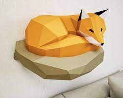 Papercraft Fox On Rock Paper Model 3d Paper Craft Paper Etsy 3d Paper Crafts Paper Sculpture Paper Models