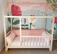 Raised Four Rail Hardwood Montessori Twin Full Toddler House Bed Frame With Legs Made In Usa Hardwood By Zipadee Toddler House Bed House Frame Bed House Beds