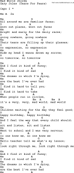 Song Lyrics With Guitar Chords For Mad World Ukulele Songs Ukulele Chords Ukelele Songs