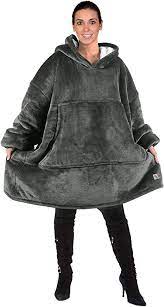 A sweatshirt with a hood is now usually referred to as a hoodie, although more formal media still use the term hooded sweatshirt. Amazon Com Oversized Hoodie Blanket Sweatshirt Super Soft Warm Comfortable Sherpa Giant Pullover With Large Front Pocket For Adults Men Women Teenagers Kids Grey Home Kitchen