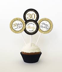 Black And Gold Happy Birthday Topper 30th Birthday Cupcake Toppers Gold Glitter And Black Favor Tags Printable 2 Inch 30th Birthday Cupcakes Gold Cake Topper Birthday 30th Birthday