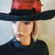 Vintage 70s Kurt Jr by Tom Hann Wide Brim Black Orange Feathered Church Hat  Hats