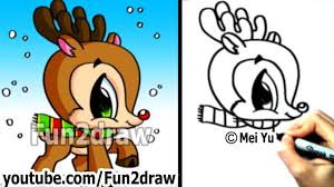 It's less than a month til christmas! How To Draw Christmas Stuff How To Draw A Reindeer Cute And Easy Drawing Lessons Fun2draw Youtube