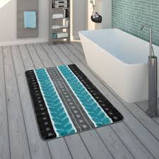 Badezimmerteppiche erfüllten zunächst ausschließlich eine funktion: Badezimmer Teppich Streifen Muster Grau Blau Teppichcenter24