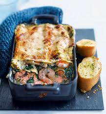 Quick Prawn Spinach And Salmon Lasagne Recipe Delicious Magazine Lasagne Recipes Prawn Dishes Recipes