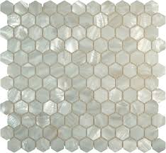 Sheet Size 11 X 11 1 2 Tile Size 1 X 1 Tile Thickness 1 8 Nominal Grout Joints 1 8 Sheet Mount Mesh Backed Pearl Tile Hexagon Tiles Shell Tiles