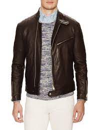 Gant Biker Jacket Quilted Elbows Dark Brown Leather Jacket Men Biker Jacket Jackets