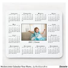Modern 2021 Calendar Your Photo And Name On White Mouse Pad Zazzle Com In 2020 2021 Calendar Custom Mouse Pads Calendar