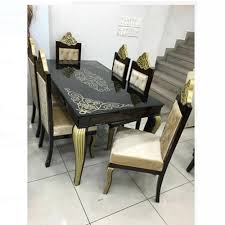 A placemat, cutlery (fork, knife, and spoon), a dinner plate, a water glass, and a napkin. Maharaja Glass Wooden Dining Table Set At Rs 40000 Set Wooden Dining Table Set Id 22758661148