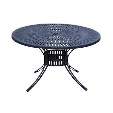 Spacious 60 inch diameter distressed or weathered round dining table set for 6 offer a more intimate dining experience where everyone can see each other and socialize in comfort. Outdoor Round 48 In Cast Aluminum Black Dining Table With Umbrella Hole Overstock 31998050 Black