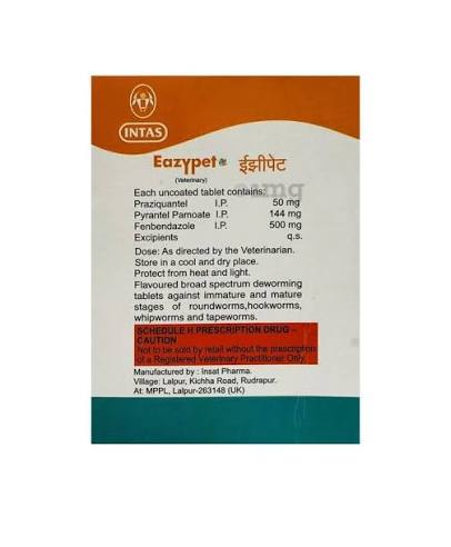 Eazypet Meltab Tab Praziquantel Pyrantel Fenbendazole, 1 x 10 Tablets at ₹ 720/piece in Greater Noida