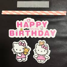 The final post of the blue and pink birthday party crafts. Hello Kitty Happy Birthday Cake Topper In Light Pink Cake Flag Banner Shopee Singapore