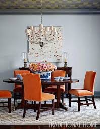 Florida Home With A Cool Blue Palette Trendy Dining Room Orange Dining Room Chairs Orange Dining Room