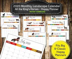 2020 Printable Horse Wall Calendar 2020 All The King S Horses Calendar Big Happy Planner Insert 12 Month Instant Download In 2020 Happy Planner Planner Inserts Planner Printables Free