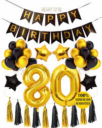 Purple and gold birthday decorations such as cake toppers add that special birthday touch — find the look you love most. 80th Birthday Decoration 80th Birthday Party Decorations Kit Happy Birthday Black Banner 80th Gold Number Balloons Gold And Black Number 80 Perfect 80 Years Old Party Supplies Wall Decoration Buy Online