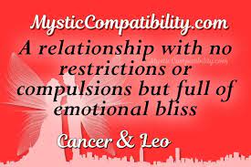 You both understand the essence of living an emotional life and in ensuring that the psychological need of each other's satisfaction. Cancer Leo Compatibility Mystic Compatibility