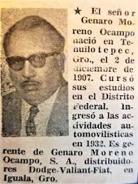 EN 1955 ABRIÓ EN IGUALA LA PRIMERA AGENCIA AUTOMOTRIZ "GENARO MORENO OCAMPO  S.A."