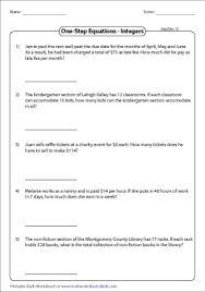 One Step Equation Word Problems Worksheets