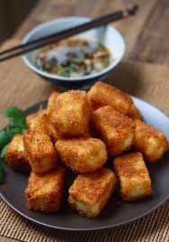 Hold the container over a sink to let the water drain out of the package and then gently press on the package to get any excess out of the block of tofu. Fried Tofu With Sesame Soy Dipping Sauce Recipe Food Fried Tofu Recipes