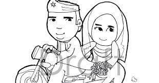 Gambar hitam putih bisa kita pakai sebagai bahan untuk mewarnai. Kartun Pengantin Muslim Hitam Putih Kami