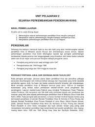 Dewan bahasa dan pustaka, h. Unit 2 Sejarah Perkembangan Pendidikan Khas