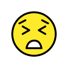 The pleading face emoji shows a yellow face with wide open, tear filled eyes, raised eyebrows and a small frown. Persevering Face Emoji