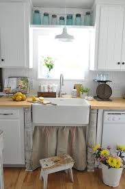 Swiss coffee by valspar ceiling: Skirted Sink Vintage Kitchen Valspar Bistro White Buckets Of Burlap