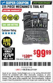 Pittsburgh Mechanic S Tool Kit 225 Pc For 99 99 Tool Kit Mechanics Tool Set Harbor Freight Tools