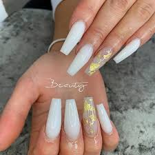 Acrylic nails are especially for people who feel like their nails never grow. Soft White Acrylic Powder Poshlookuk Gold Leaf Nails Nail Nailsofinstagram Nails White Acrylic Nails Long Square Acrylic Nails Gold Acrylic Nails