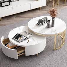 Modern White Walnut White Round Coffee Table With Storage Wood Rotating Marble Nesting Coffee Table In Rose Gold Set Of 2 In 2020 Coffee Table Living Room Coffee Table Nesting Coffee Tables