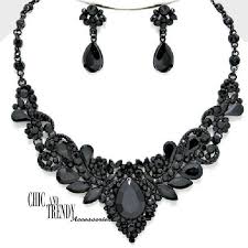 Black And White Jewelry Sets High End Black Chunky Crystal Prom Wedding Formal Necklace Jewelry Set Trendy Black Jewelry Necklace Black Wedding Jewelry Prom Accessories Jewelry