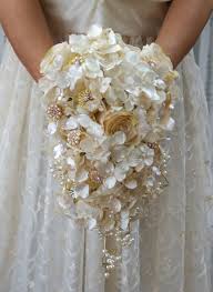 Cascade Brooch Silk Bouquet Gold Ivory Champagne Cream In 2020 Silk Bouquet Lily Of The Valley Bridal Bouquet Simple Wedding Bouquets